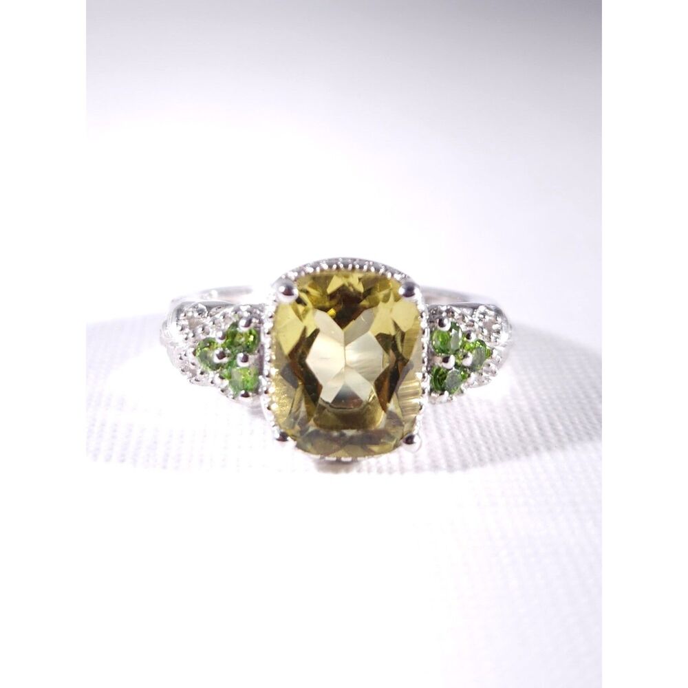 Ouro Verde Quartz 3 Carats and Chrome Diopside Ring Size 7 - Picture 3 of 11